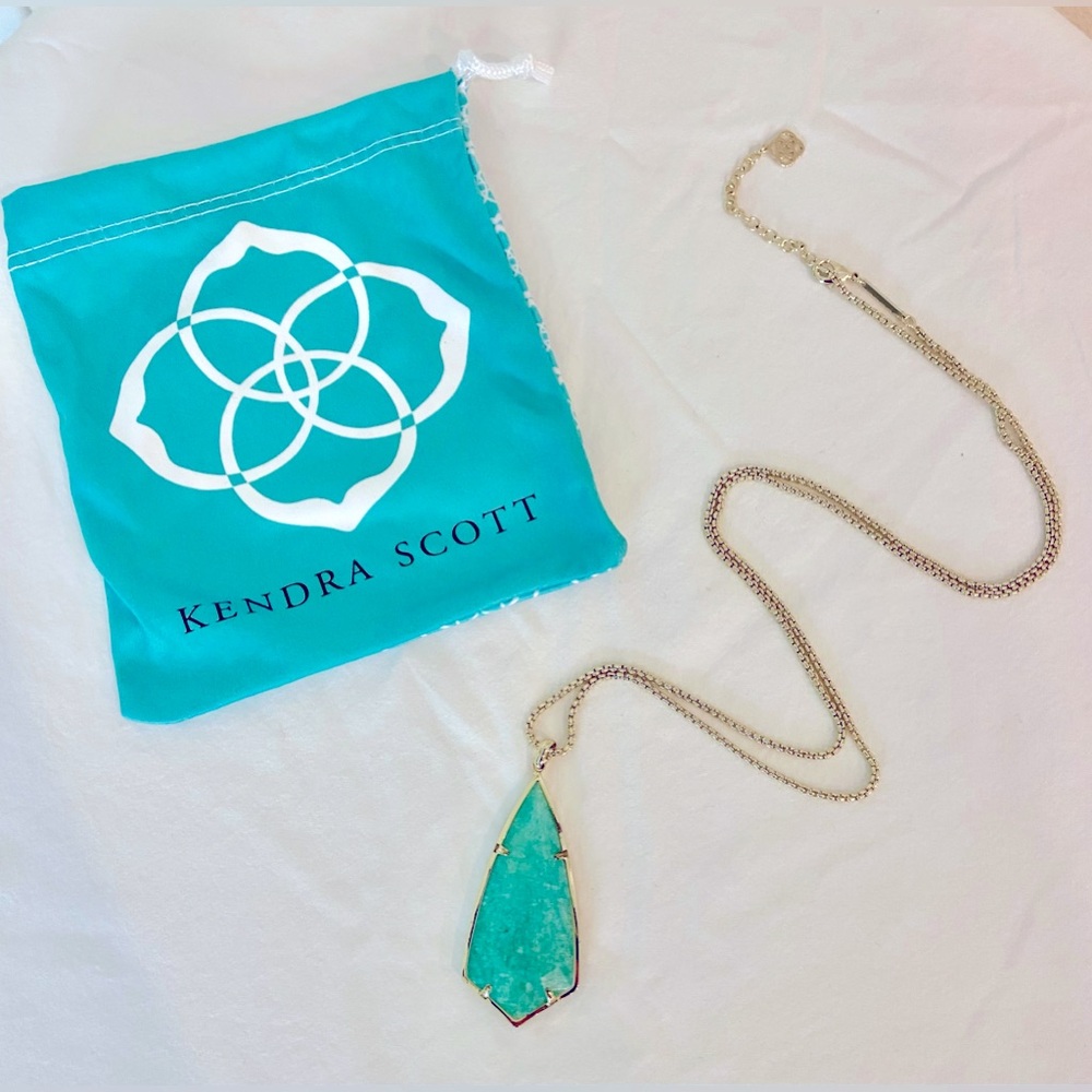 Kendra Scott Olivia long pendant necklace blue/green agate Gold Authentic 🩵💚